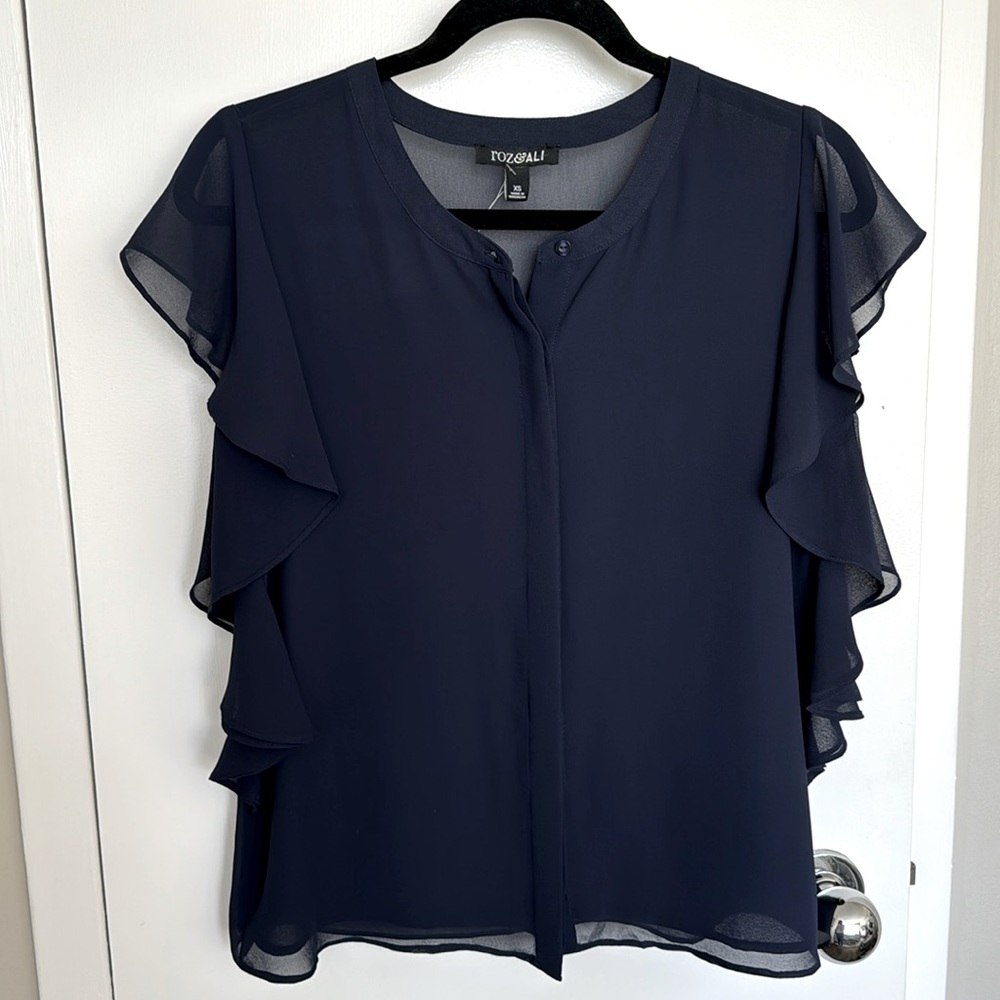 Blue button up top
